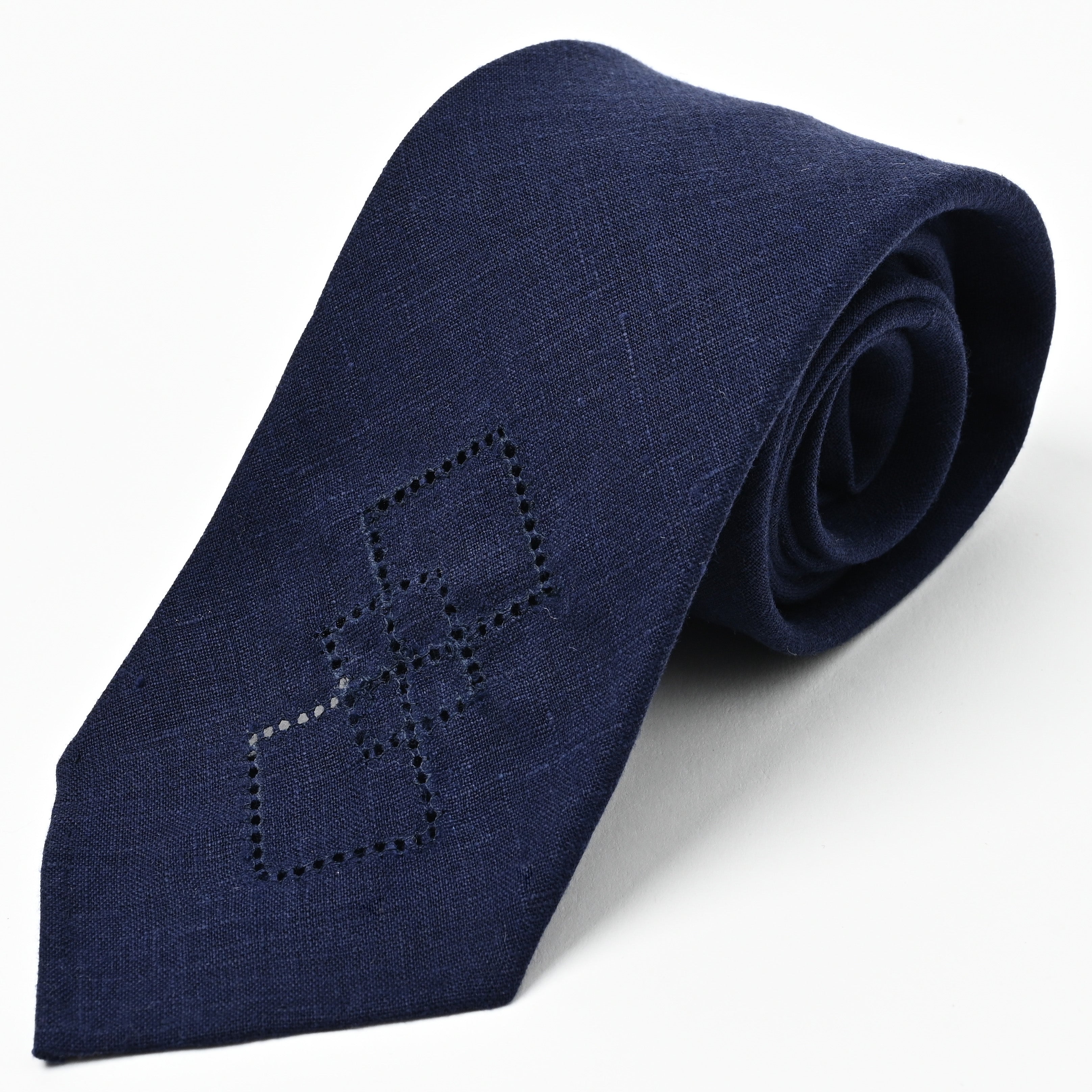 日本製 刺繍 リネン ネクタイ アメリカンネイティブ3 ネイビー