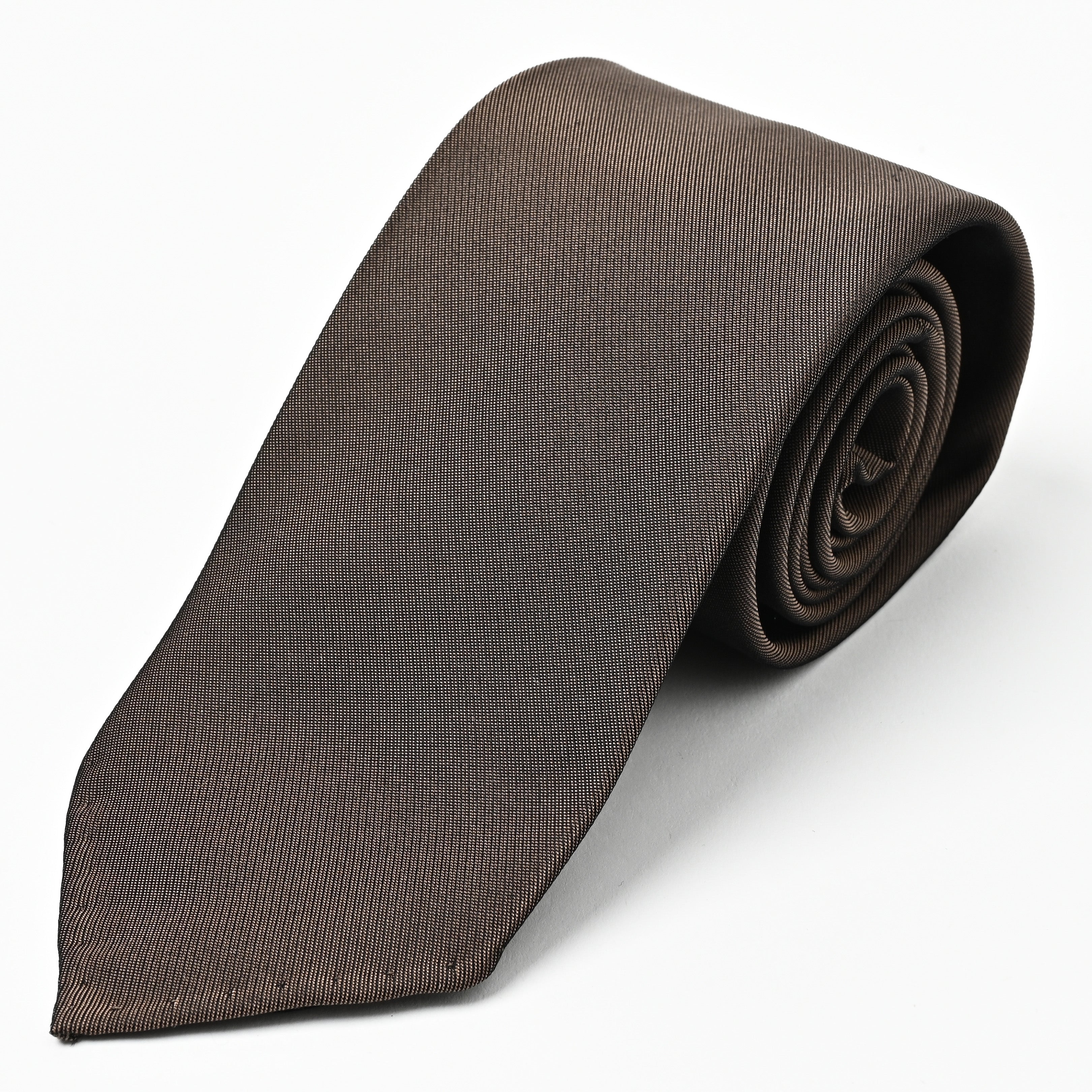 日本製 シルク ハンドロール ネクタイ カスミ ソリッド ブラウン