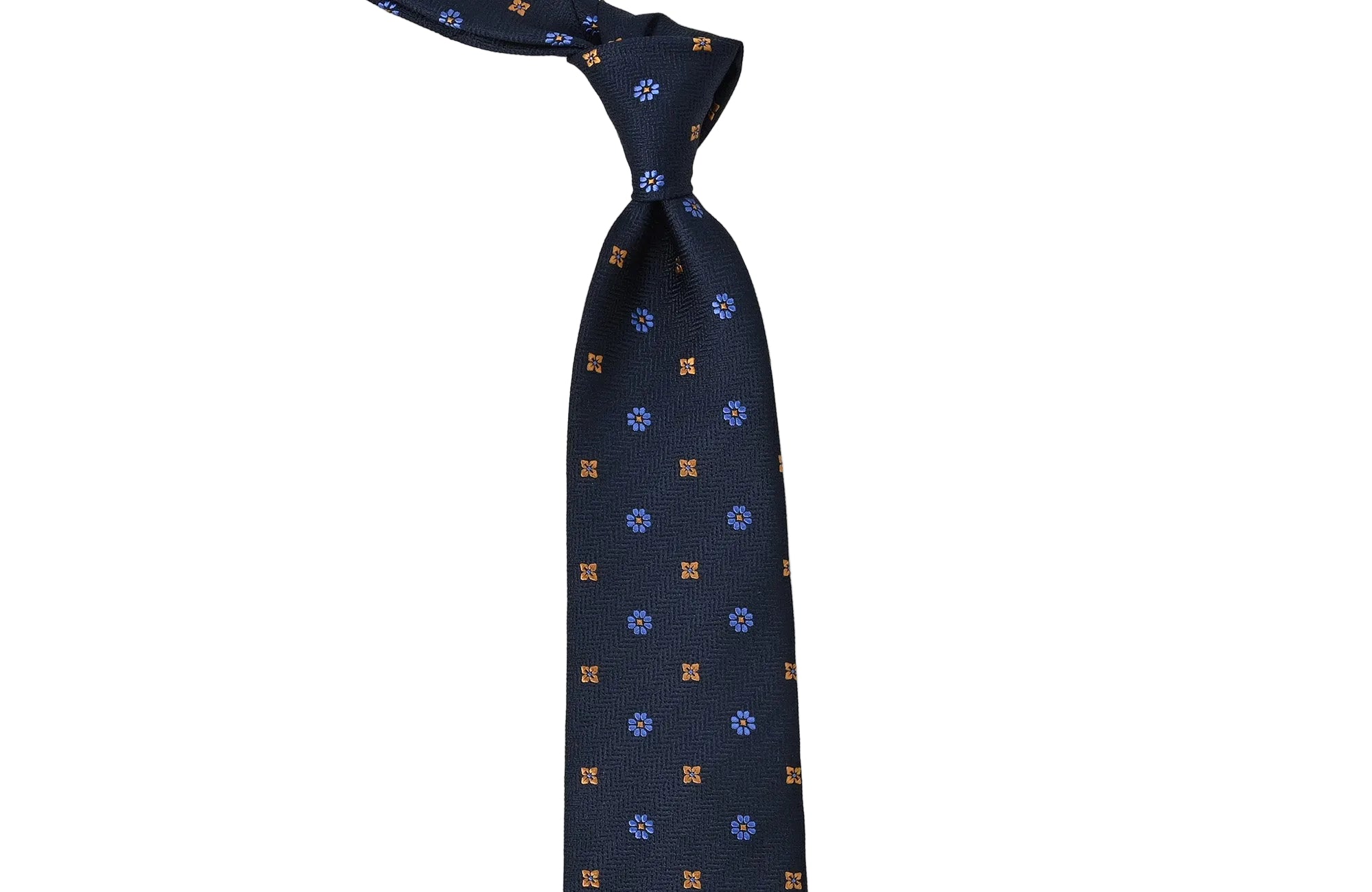 日本製 シルク ハンドロール ネクタイ フラワーコモン ネイビー