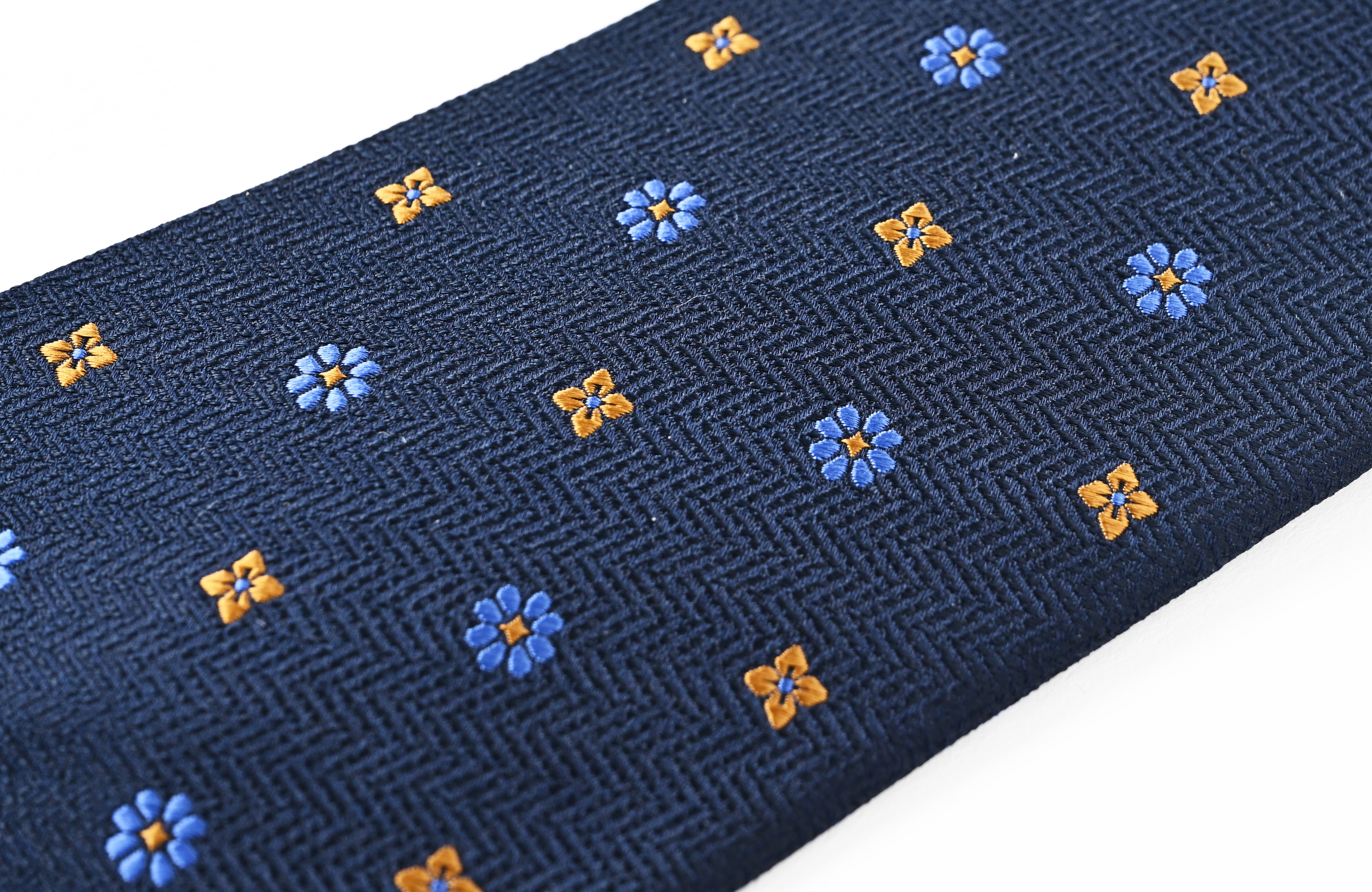 日本製 シルク ハンドロール ネクタイ フラワーコモン ネイビー