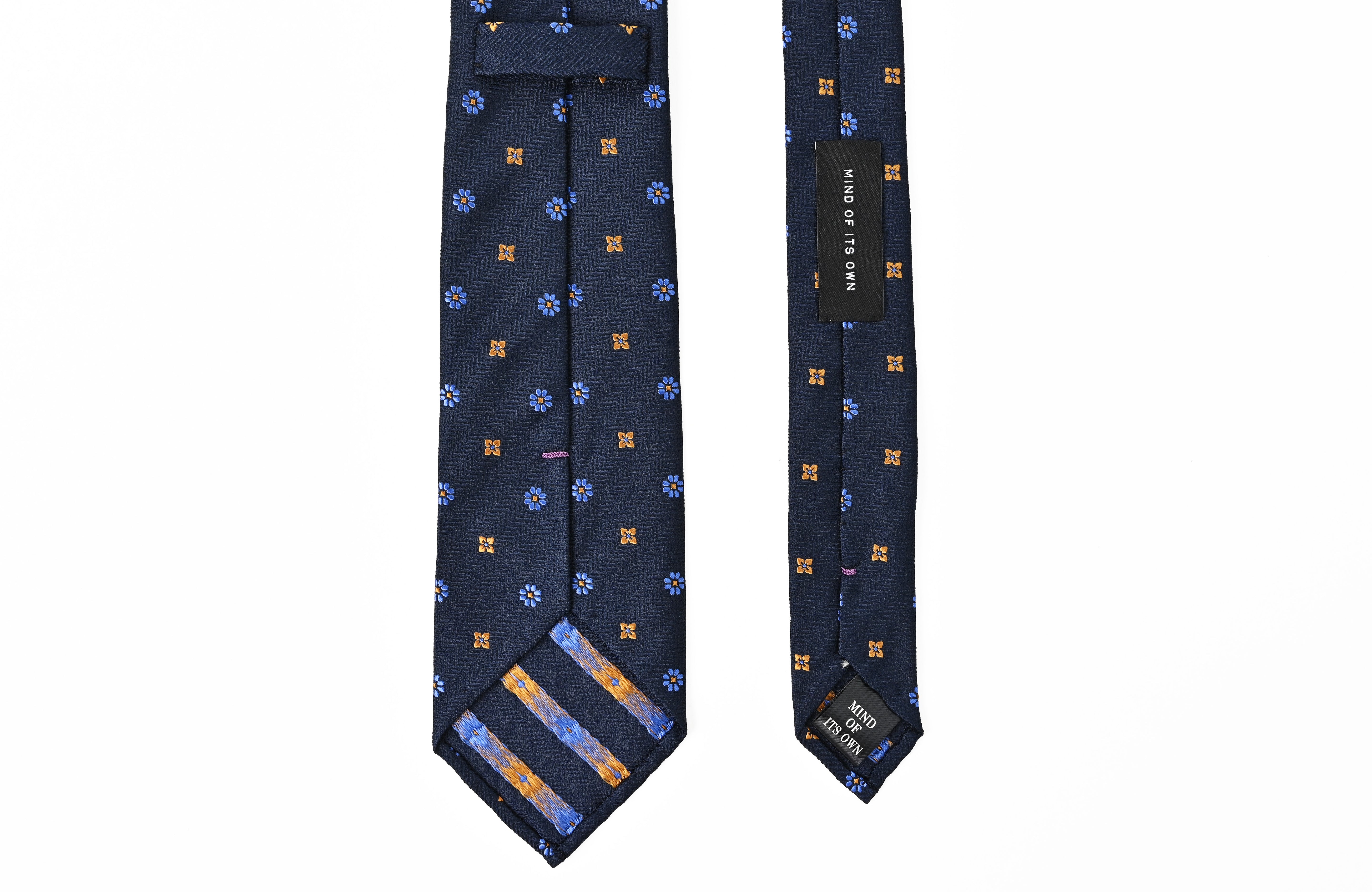 日本製 シルク ハンドロール ネクタイ フラワーコモン ネイビー