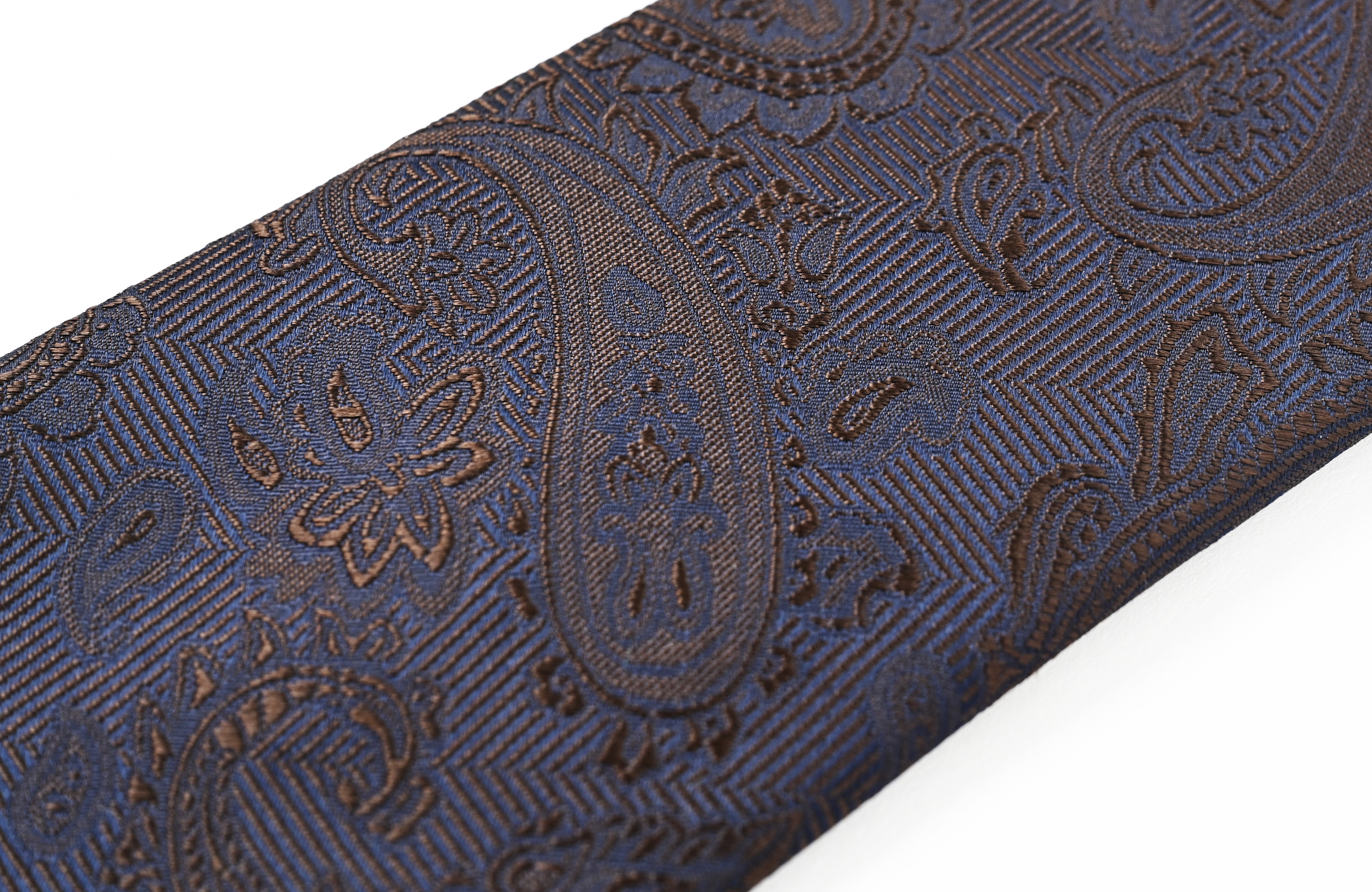 日本製 シルク ハンドロール ネクタイ シャドウペイズリー ブラウン