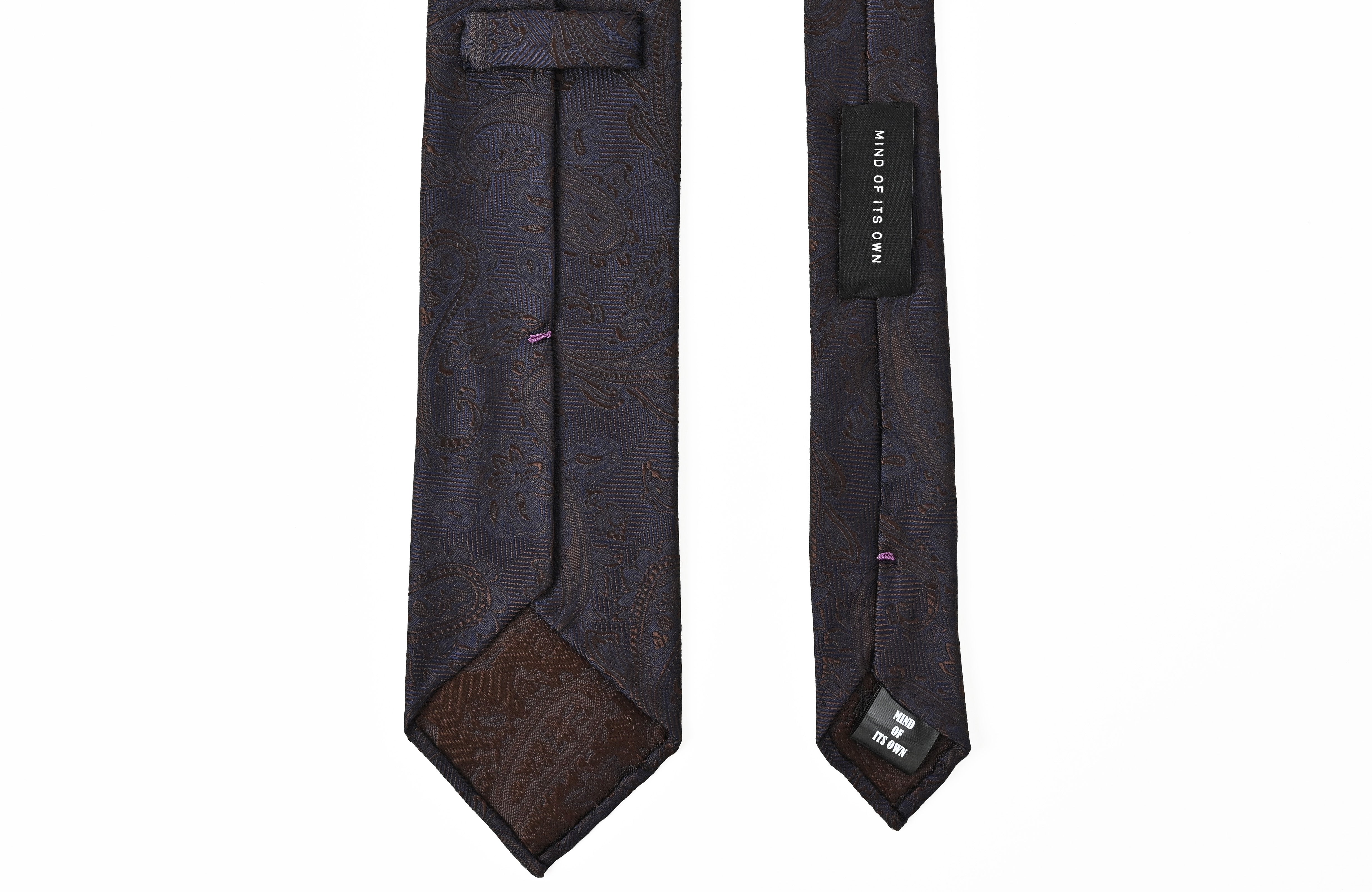 日本製 シルク ハンドロール ネクタイ シャドウペイズリー ブラウン