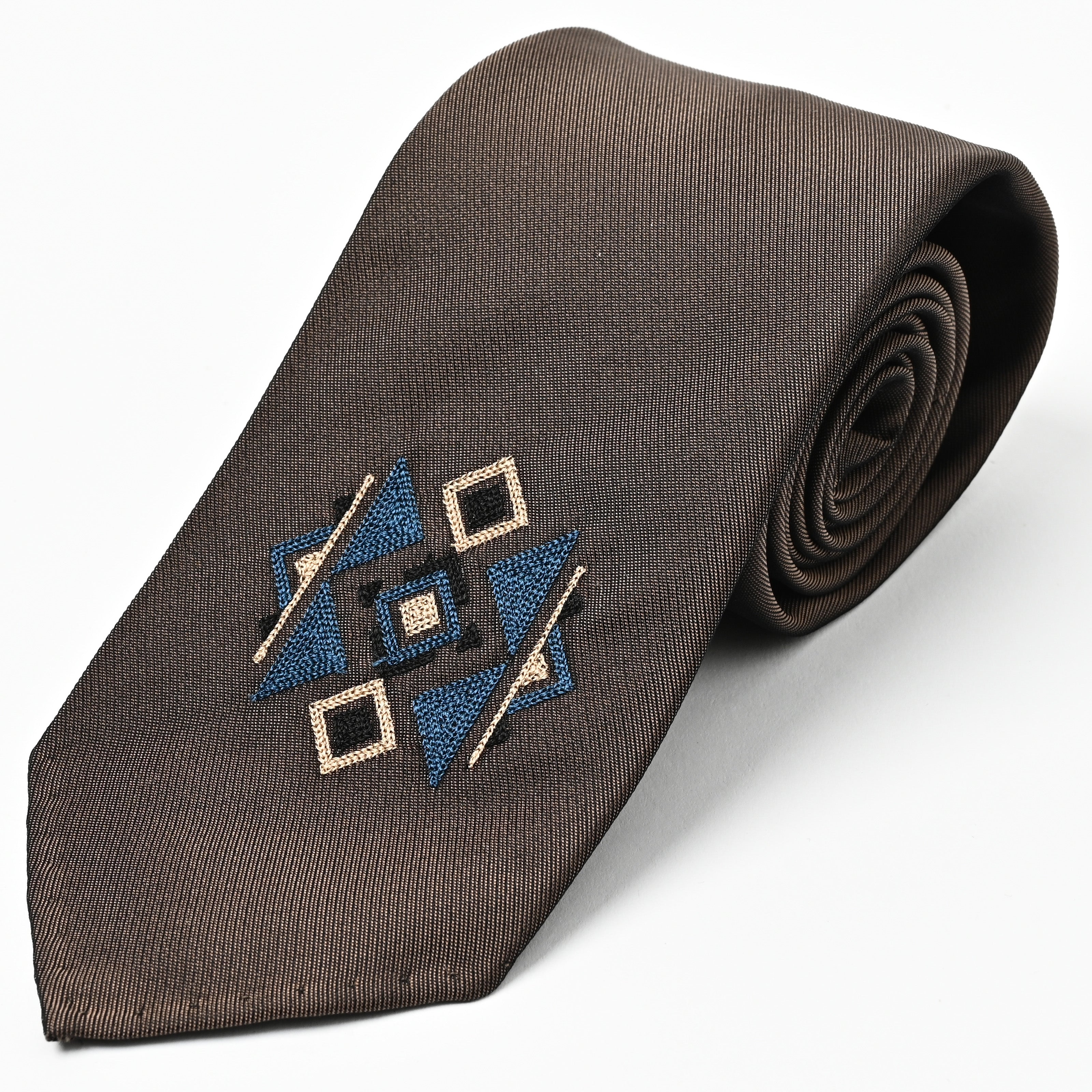 日本製 刺繍 シルク ネクタイ アメリカンネイティブ2 ブラウン