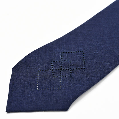 日本製　刺繍　リネン　ネクタイ　アメリカンネイティブ3　ネイビー