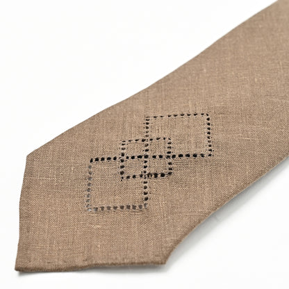 日本製　刺繍　リネン　ネクタイ　アメリカンネイティブ3　ブラウン
