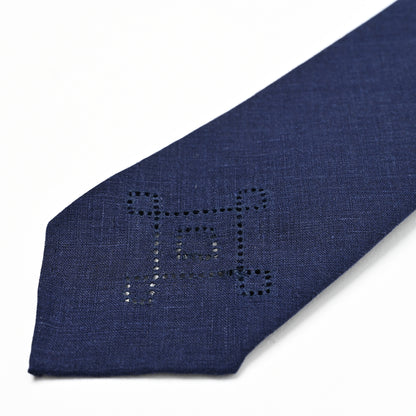 日本製　刺繍　リネン　ネクタイ　アメリカンネイティブ4　ネイビー