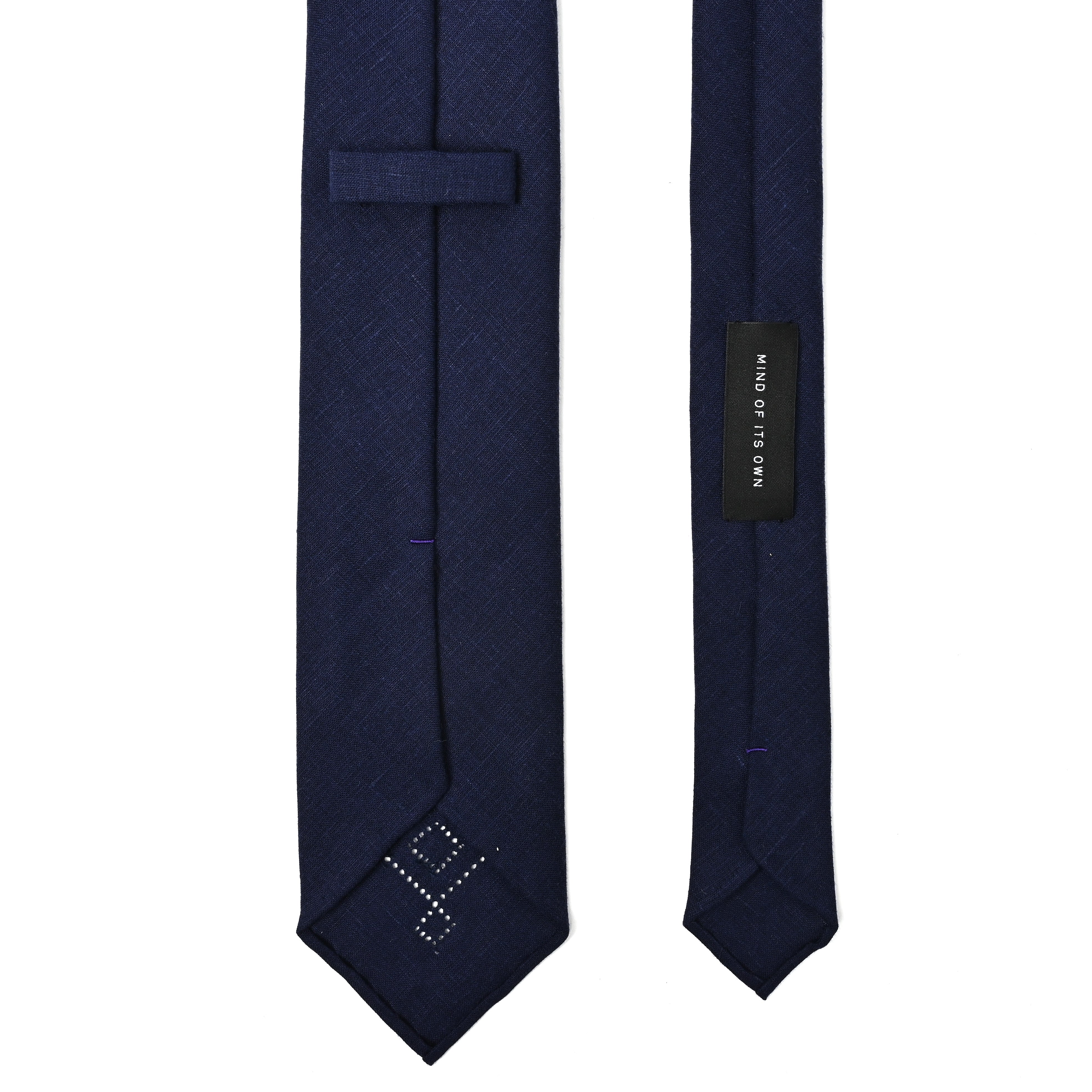 日本製　刺繍　リネン　ネクタイ　アメリカンネイティブ4　ネイビー