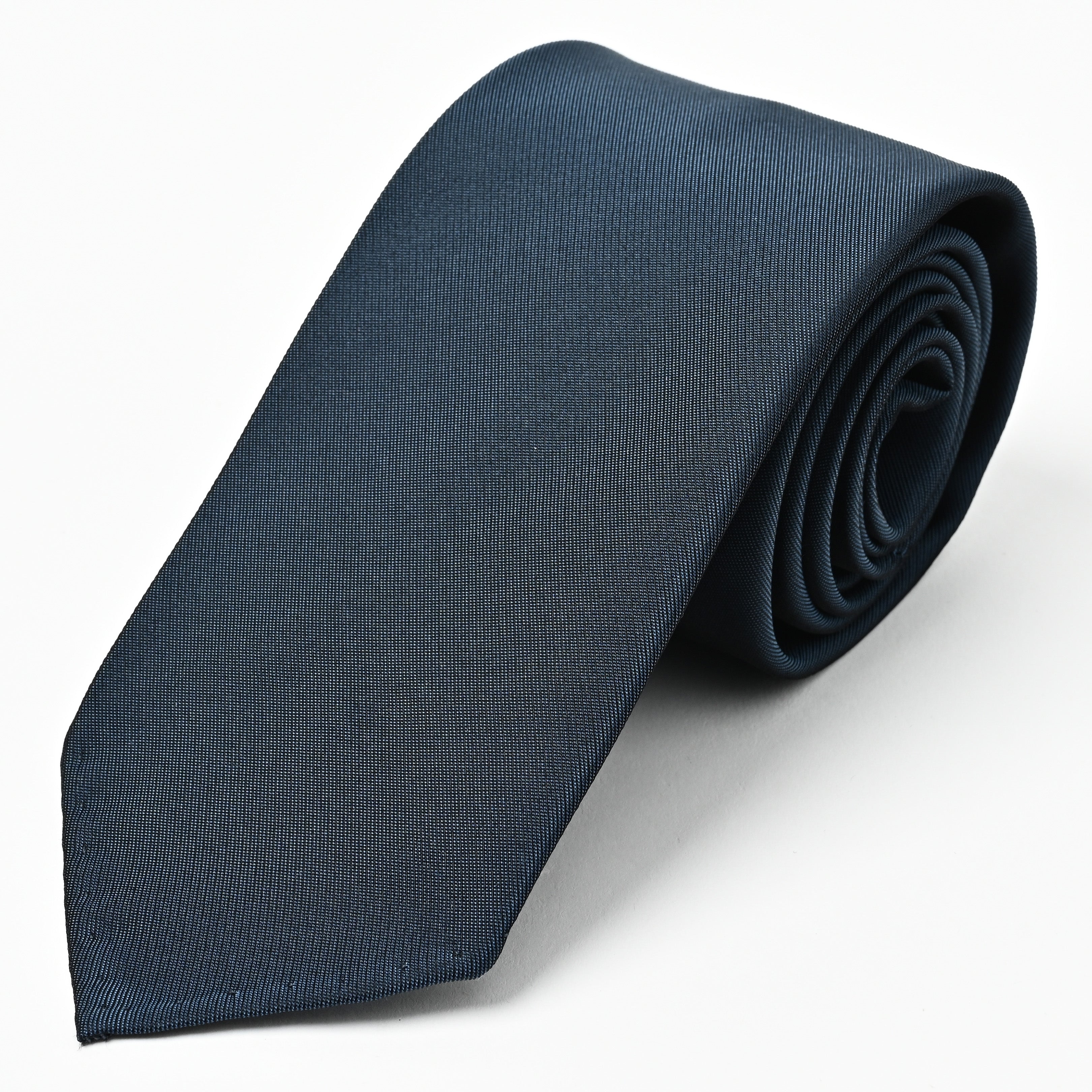 日本製 シルク ハンドロール ネクタイ カスミ ソリッド ネイビー