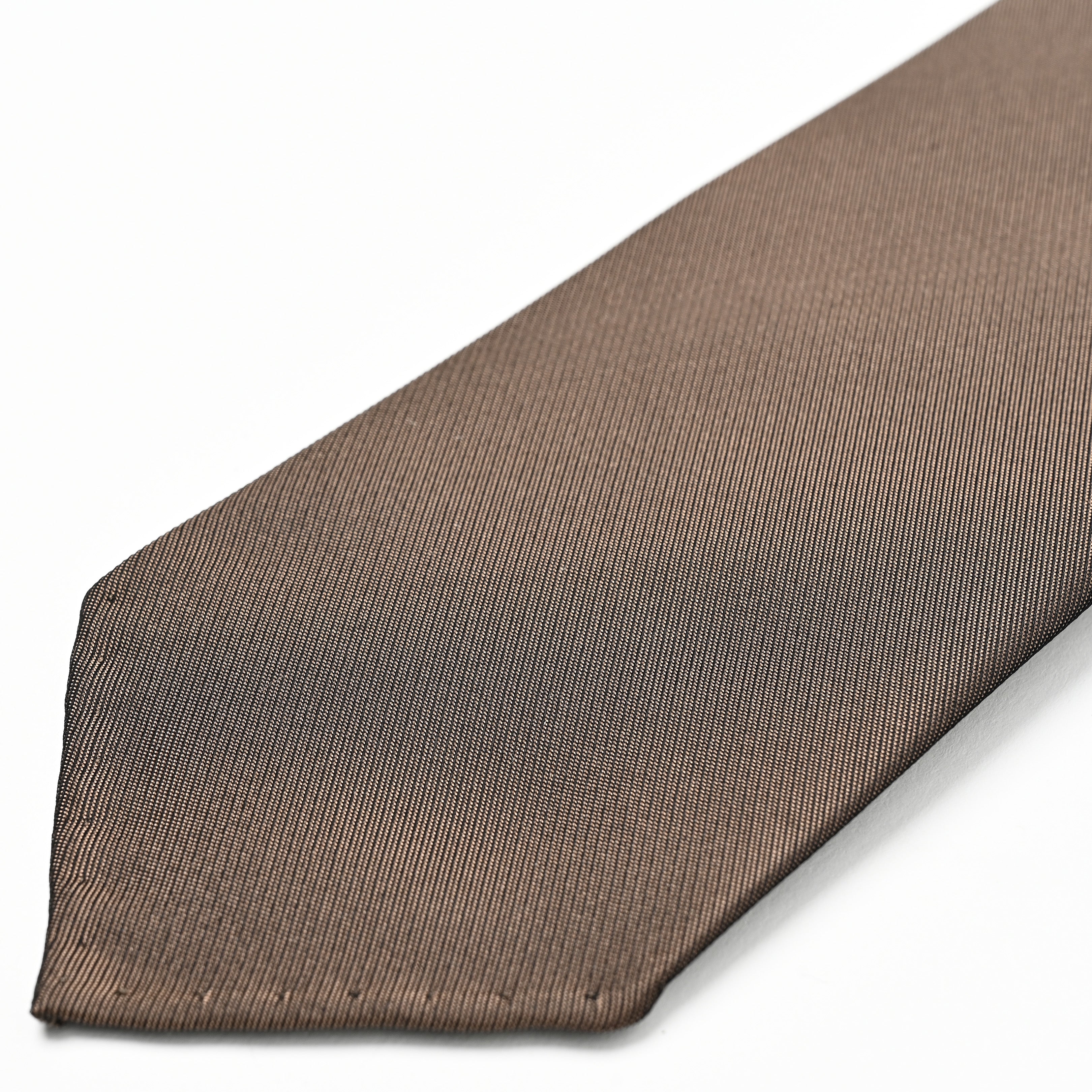 日本製 シルク ハンドロール ネクタイ カスミ ソリッド ブラウン