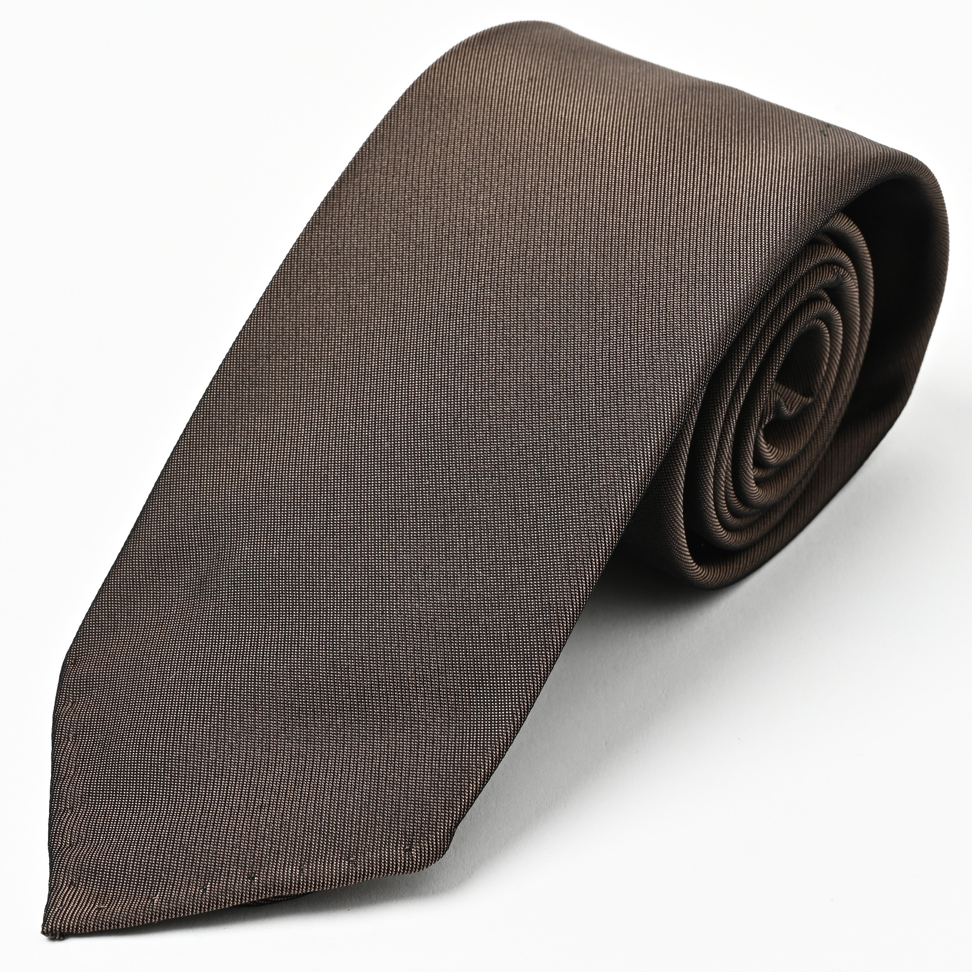 日本製 シルク ハンドロール ネクタイ カスミ ソリッド ブラウン