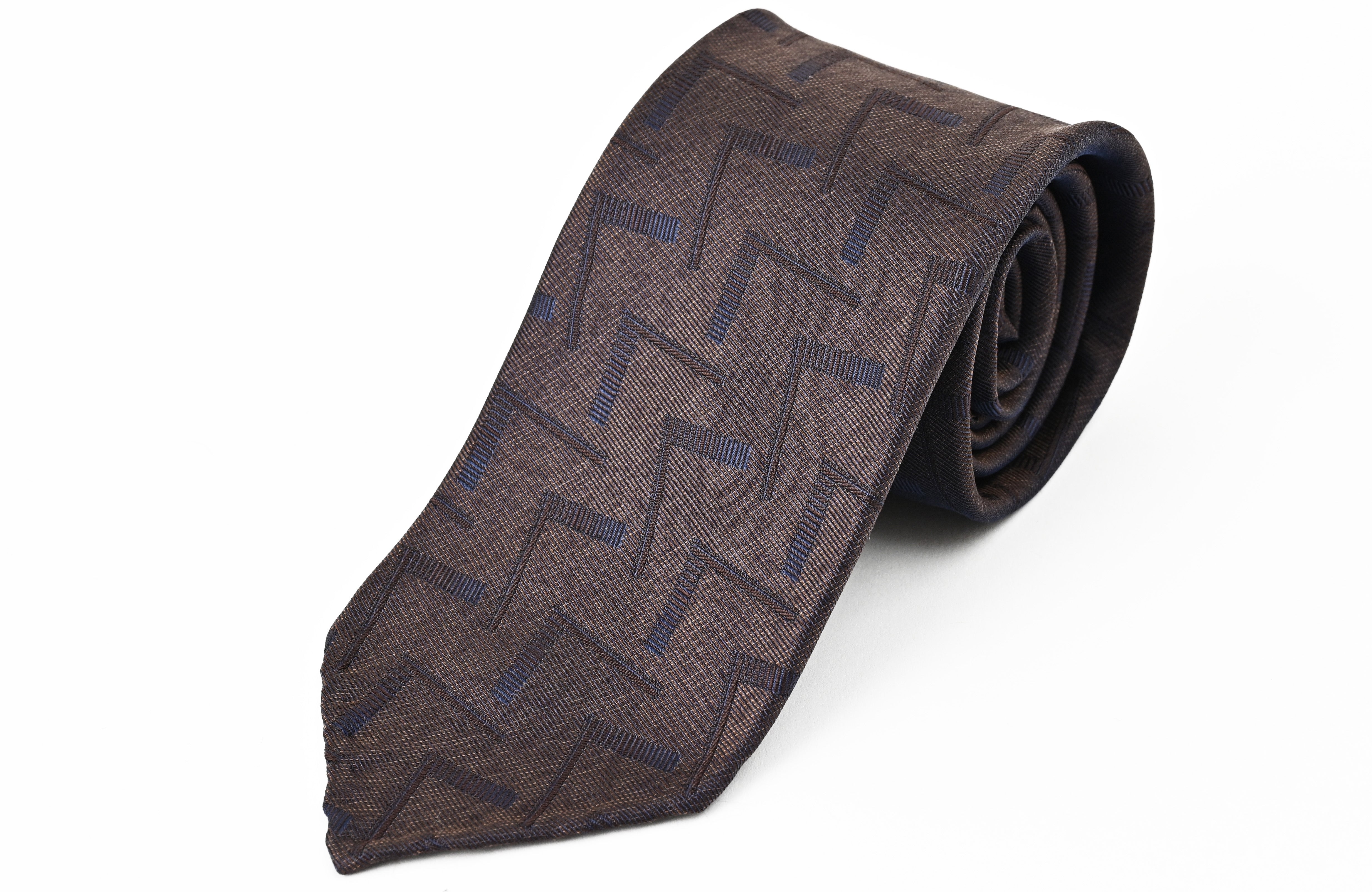 日本製 シルク ハンドロール ネクタイ ジオメトリック ブラウン – MIND