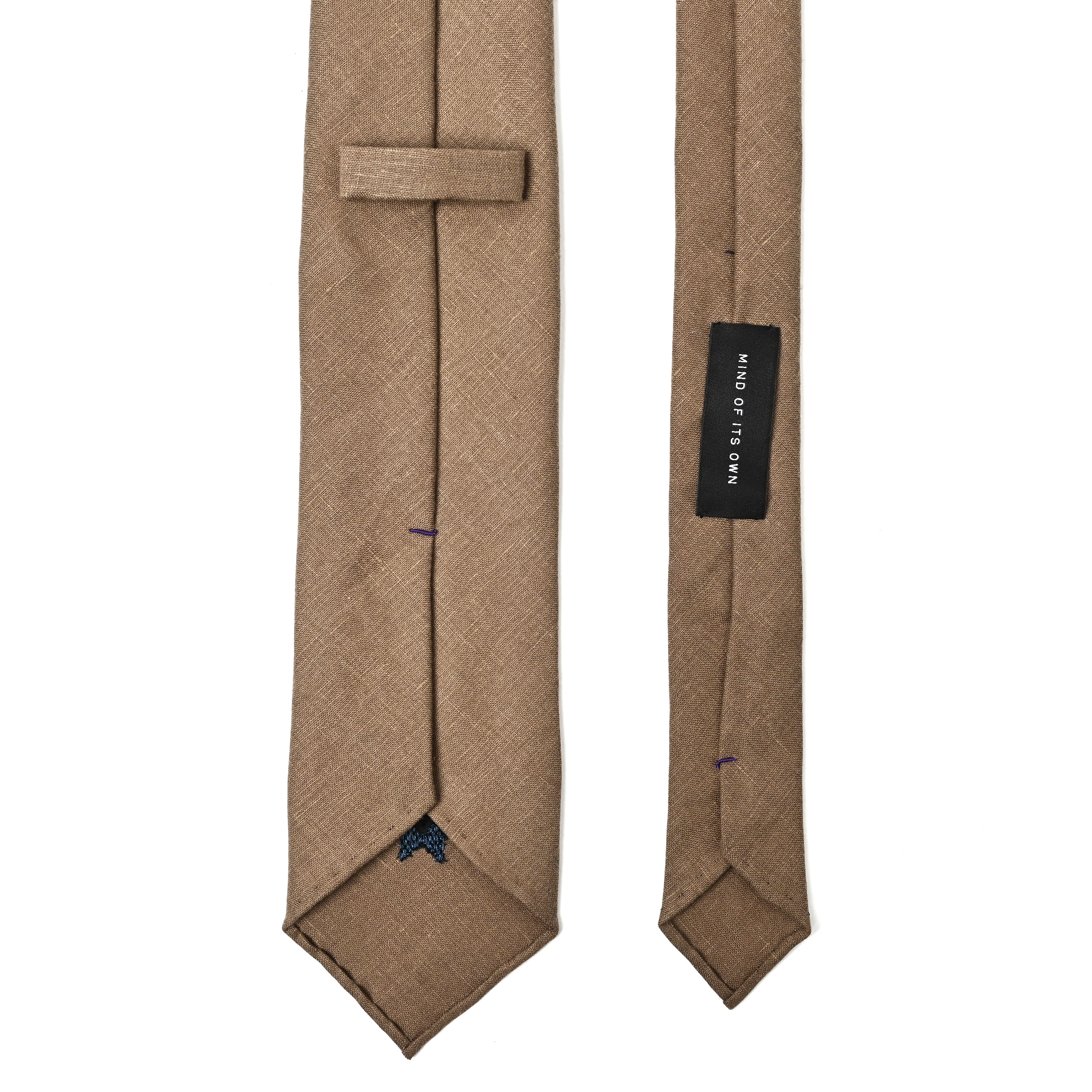 日本製　刺繍　リネン　ネクタイ　アメリカンネイティブ1　ブラウン