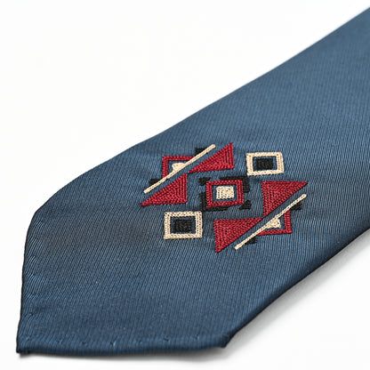 日本製　刺繍　シルク　ネクタイ　アメリカンネイティブ2　ネイビー