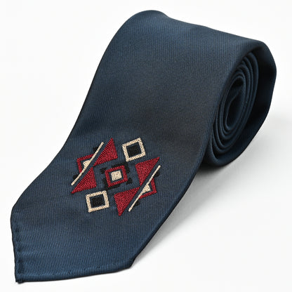 日本製　刺繍　シルク　ネクタイ　アメリカンネイティブ2　ネイビー