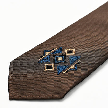 日本製　刺繍　シルク　ネクタイ　アメリカンネイティブ2　ブラウン
