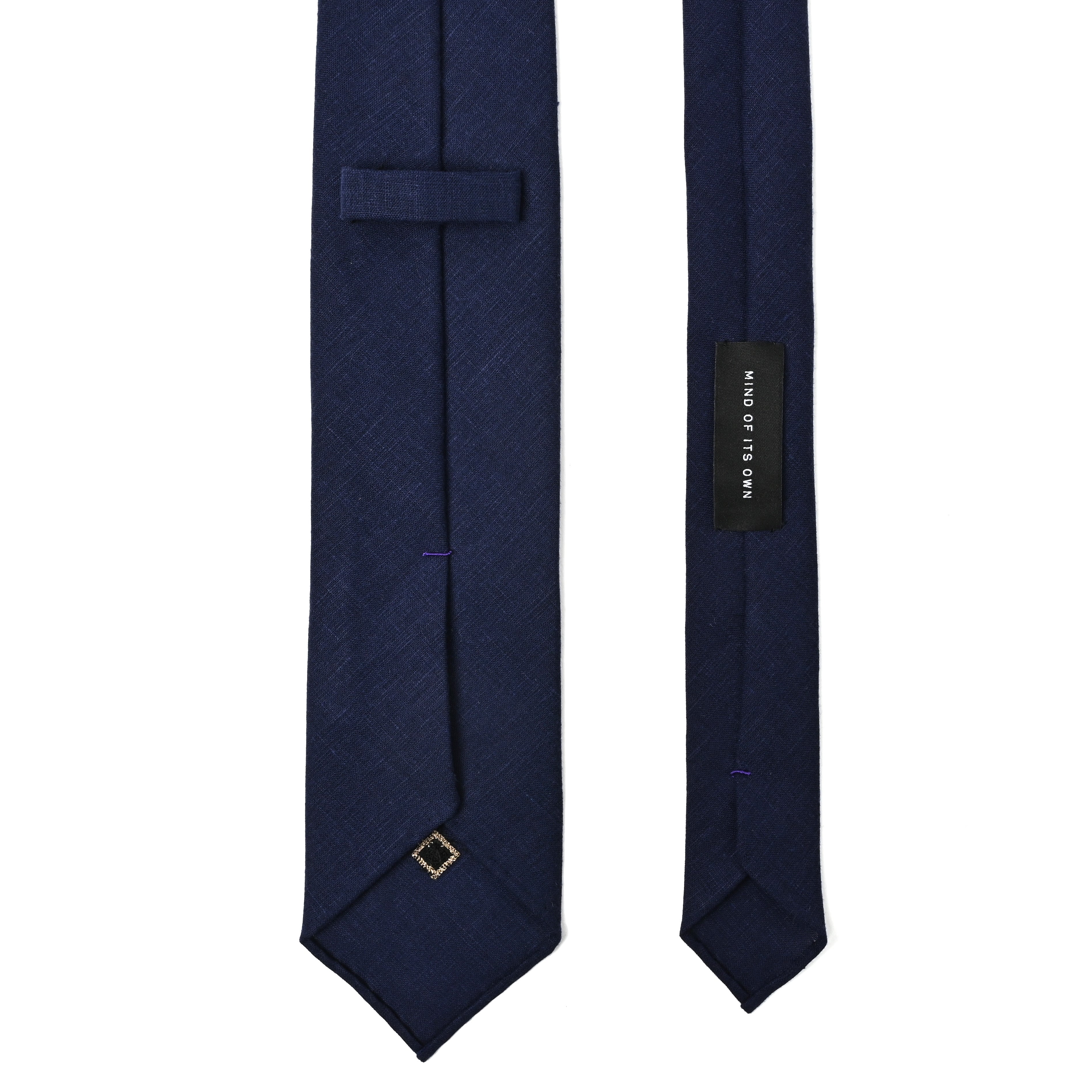 日本製　刺繍　リネン　ネクタイ　アメリカンネイティブ2　ネイビー