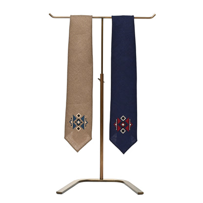 日本製　刺繍　リネン　ネクタイ　アメリカンネイティブ2　ネイビー